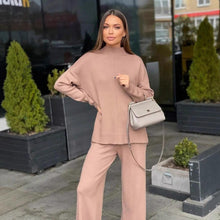 Load image into Gallery viewer, Women's Fine-Knit Mock-Neck Oversized Tunic Top &amp; Wide-Leg Trouser Set
