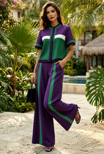 Load image into Gallery viewer, Women's Color-Block Short-Sleeve Top &amp; Wide-Leg Pants Set

