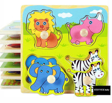 Load image into Gallery viewer, New Hand Grab Board Wooden Puzzle Toys for Children Cartoon Animal Fruit  Kids Baby Early Educational Learning Toy
