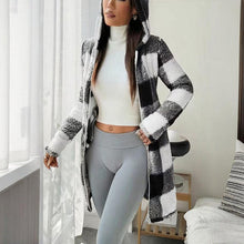 Load image into Gallery viewer, Plaid Hooded Sherpa-Lined Long Coat with Pockets
