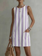 Load image into Gallery viewer, Women's Striped Color-Block Sleeveless Mini Dress – Loose Fit
