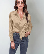 Load image into Gallery viewer, Women’s Satin Lapel Button-Down Blouse
