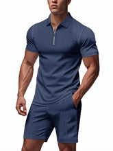 Load image into Gallery viewer, Men's Plus Size Quarter Zip Short Sleeve Top and Shorts Set
