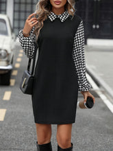 Load image into Gallery viewer, Timeless Black Collared Neck Long Sleeve Mini Dress Vintage Design Classic Women Dress
