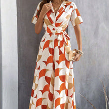 Load image into Gallery viewer, Women's Geometric Pattern Printed Lace Up Shirt Jumpsuit
