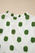 Load image into Gallery viewer, Black Polka Dot Print Smocked Notched Neck Balloon Sleeve Blouse
