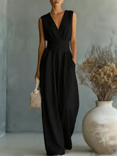 Load image into Gallery viewer, Women's Elegant V-Neck Sleeveless Jumpsuit – Waist-Cinching Straight Leg
