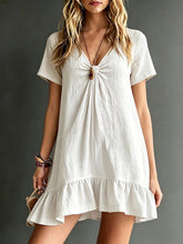 Load image into Gallery viewer, Women's V-Neck Short-Sleeve Midi Dress – Ice Silk Crepe Loose Casual
