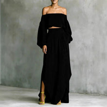 Load image into Gallery viewer, Off-Shoulder Top &amp; Asymmetrical Maxi Skirt Set – Women's 2-Piece Outfit
