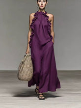 Load image into Gallery viewer, Halter Neck Ruffled Sleeveless Dress – Loose Fit Flowy Dress With Pockets
