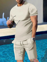 Load image into Gallery viewer, Men's Plus Size Round Neck Short Sleeve Top and Shorts Set
