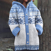 Load image into Gallery viewer, Women’s Floral Linen Cardigan – Retro Hooded Loose Knit Top
