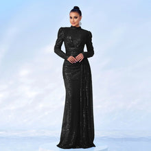 Load image into Gallery viewer, Long Sleeve Round Neck Sexy Slim Long Sequined Banquet Dress
