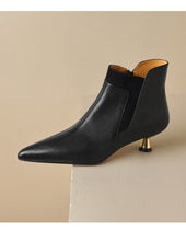 Load image into Gallery viewer, Women's Genuine Leather Kitten Heel Ankle Boots – Pointed Toe Side Zip
