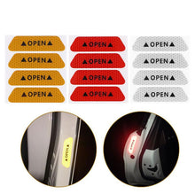 Load image into Gallery viewer, 4PCS Car Accessories Car Stickers Reflective Warning Sticker Wheel Eyebrows Door Opening Sticker Diamond Wheel Reflective Strip Universal Door Open Reflective Warning Stickers Auto Open Sign Anti-Collision Safety Reflective Decal Tape
