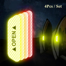 Load image into Gallery viewer, 4Pcs/Set Car Door Stickers Car OPEN Reflective Tape Warning Mark Anti-Collision Universal Safety Reflective Open Notice Bicycle Car Door Stickers DIY Car Open Reflective Tape Warning Mark Reflective Open Notice Bicycle Accessories Car Decoration

