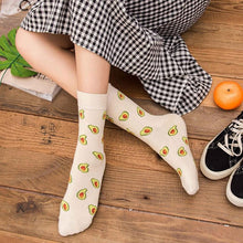 Load image into Gallery viewer, Women's Colorful Cotton Socks Fruits Banana Avocado Lemon Egg Cookie Donuts Food Happy Color Socks
