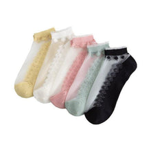 Load image into Gallery viewer, 5 Pairs Young Girl Funny Cute Fashion Colorful Candy Dot Red Lips Wave Socks Sweet Women Thin Summer Ankle Crystal Sheer Socks For Women
