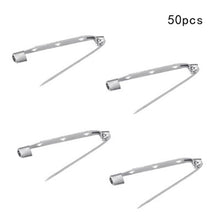 Load image into Gallery viewer, 50 Pcs/Lot 15 20 25 30 35 mm 40mm Brooch Clip Base Pin Safety Pin Brooch Set Blank Base For Jewelry Making Supplies Bar Pins Brooch Pin Backs Safety Clasp Gold and Silver Safety Pins
