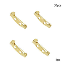 Load image into Gallery viewer, 50 Pcs/Lot 15 20 25 30 35 mm 40mm Brooch Clip Base Pin Safety Pin Brooch Set Blank Base For Jewelry Making Supplies Bar Pins Brooch Pin Backs Safety Clasp Gold and Silver Safety Pins
