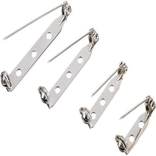 Load image into Gallery viewer, 50 Pcs/Lot 15 20 25 30 35 mm 40mm Brooch Clip Base Pin Safety Pin Brooch Set Blank Base For Jewelry Making Supplies Bar Pins Brooch Pin Backs Safety Clasp Gold and Silver Safety Pins

