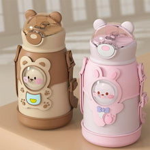 Load image into Gallery viewer, 500ml Stainless Steel Thermal Water Bottle for Children Cute Cartoon Thermos Mug with Straw Leak-Proof Insulated Cup Drinkware Water Bottle for Girls Cute Water Bottles with Straw Portable Leakproof Bear Water Bottle with Adjustable Strap
