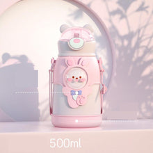 Load image into Gallery viewer, 500ml Stainless Steel Thermal Water Bottle for Children Cute Cartoon Thermos Mug with Straw Leak-Proof Insulated Cup Drinkware Water Bottle for Girls Cute Water Bottles with Straw Portable Leakproof Bear Water Bottle with Adjustable Strap
