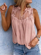 Load image into Gallery viewer, Chiffon Patchwork Lace V-Neck Sleeveless Top | Silk Chiffon
