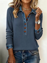 Load image into Gallery viewer, Denim Collar Patchwork Pullover Knitwear Top – Women’s Street Style
