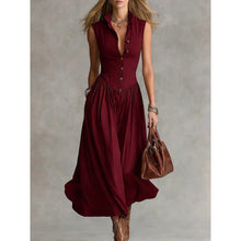 Load image into Gallery viewer, Women's Sleeveless Lapel Collar Maxi Dress – Slim Fit Patchwork
