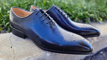 Load image into Gallery viewer, Burnished Calfskin Lace-Up Oxford Navy
