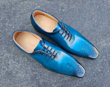 Load image into Gallery viewer, Burnished Calfskin Lace-Up Oxford Ocean Blue
