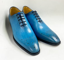 Load image into Gallery viewer, Burnished Calfskin Lace-Up Oxford Ocean Blue
