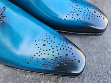 Load image into Gallery viewer, Burnished Calfskin Lace-Up Oxford Ocean Blue
