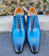 Load image into Gallery viewer, Burnished Calfskin Lace-Up Oxford Ocean Blue
