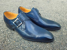 Load image into Gallery viewer, Burnished Calfskin Monkstrap Navy
