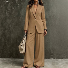 Load image into Gallery viewer, Women's Linen-Look Single-Button Blazer &amp; Wide-Leg Trouser Suit Set
