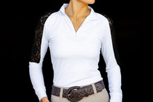 Load image into Gallery viewer, White/ Black lace longsleeve zip front
