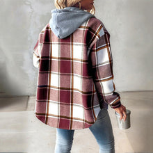 Load image into Gallery viewer, Plaid Drawstring Hoodie Shirt
