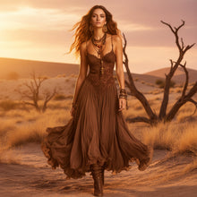Load image into Gallery viewer, Chiffon V-Neck Backless Flowy Maxi Dress – Women's Elegant A-Line Long Dress
