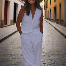 Load image into Gallery viewer, Women’s V‑Neck Button‑Front Vest &amp; High‑Waist Pants Set

