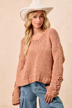 Load image into Gallery viewer, BiBi Chunky Knit Sweater with Flower Detail Sleeves
