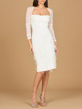 Load image into Gallery viewer, Long Sleeve Bridal Midi Gown with Feathers
