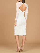 Load image into Gallery viewer, Long Sleeve Bridal Midi Gown with Feathers

