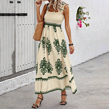 Load image into Gallery viewer, Women's Wide-Strap Printed Maxi Dress – Smocked Bodice &amp; Tassel Waist
