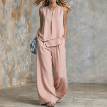 Load image into Gallery viewer, Women's Sleeveless Two-Piece Set – Solid Color Wide-Leg Pants &amp; Top
