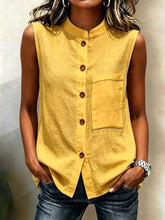 Load image into Gallery viewer, Women's Sleeveless Crop Top with Buttoned Pockets – Solid Color
