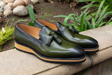 Load image into Gallery viewer, Calfskin Slip-On Tasseled Loafer Olive
