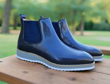 Load image into Gallery viewer, Burnished Calfskin Slip-On Boot Blue
