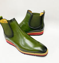 Load image into Gallery viewer, Burnished Calfskin Slip-On Boot Olive
